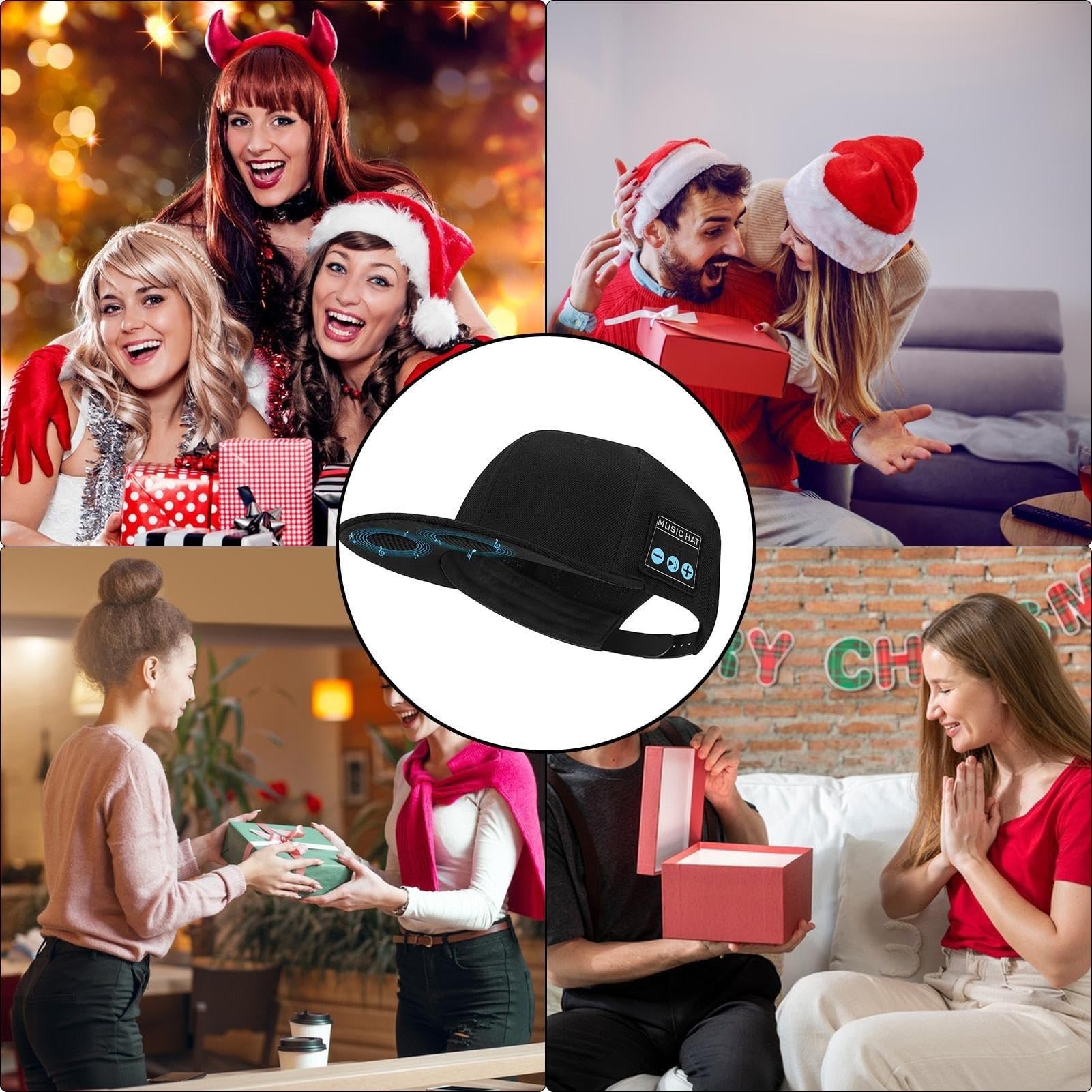 Gorro Bluetooth Inteligente for Hombres, Auriculares Inteligentes inalámbricos 2 en 1, Auriculares con Altavoz Bluetooth Ajustables, Auriculares for Regalo de cumpleaños de béisbol for Deportes al Air