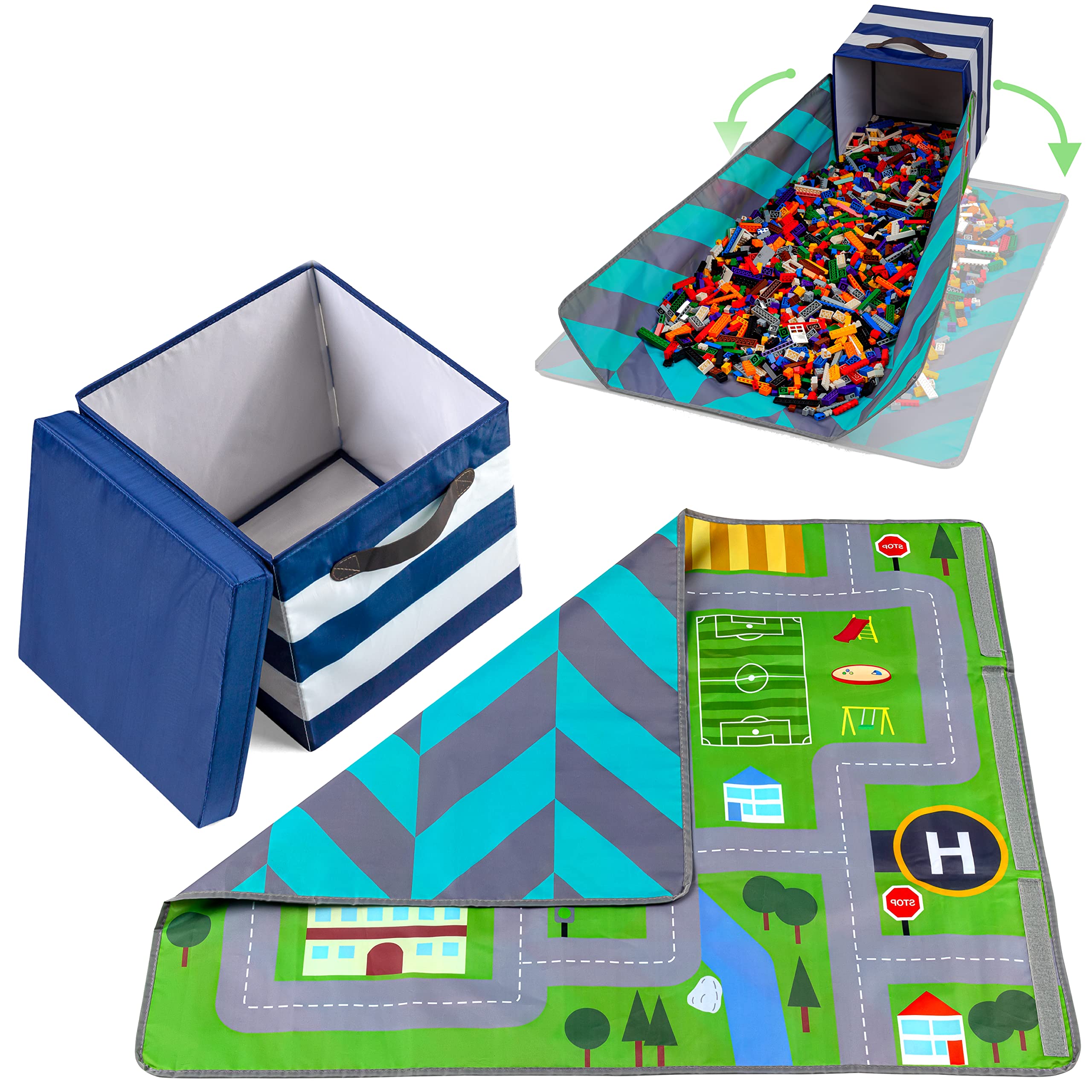 Telle - Toy Storage Organizer with Play Mat, Kid Toy Organizer Storage Bin, Toy Storage Bin, Kid Toy Storage Organizer Bin Shelf, Kid Storage Organizer Toy - Blue and White