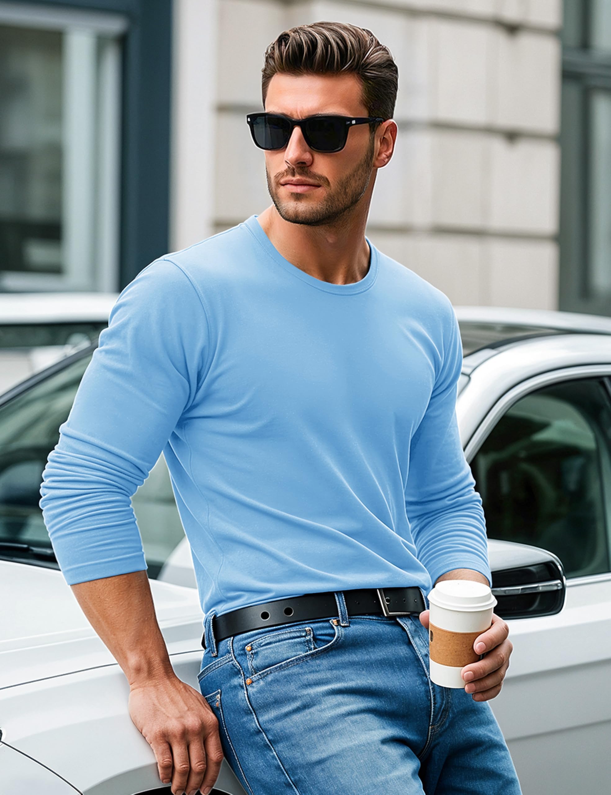MAGCOMSEN Sweat Crew Neck Sudadera para Hombre Camiseta de Manga Larga
