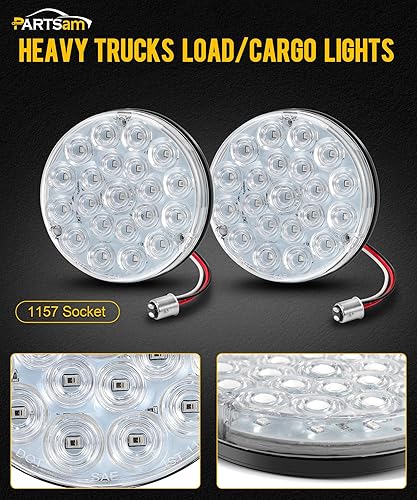 Miniatura 9 de Partsam Luz trasera redonda de 4 pulgadas, 21-2835 LED, luces auxiliares azules, luz de carga de carga con 1157 zócalo TPE, lente transparente de