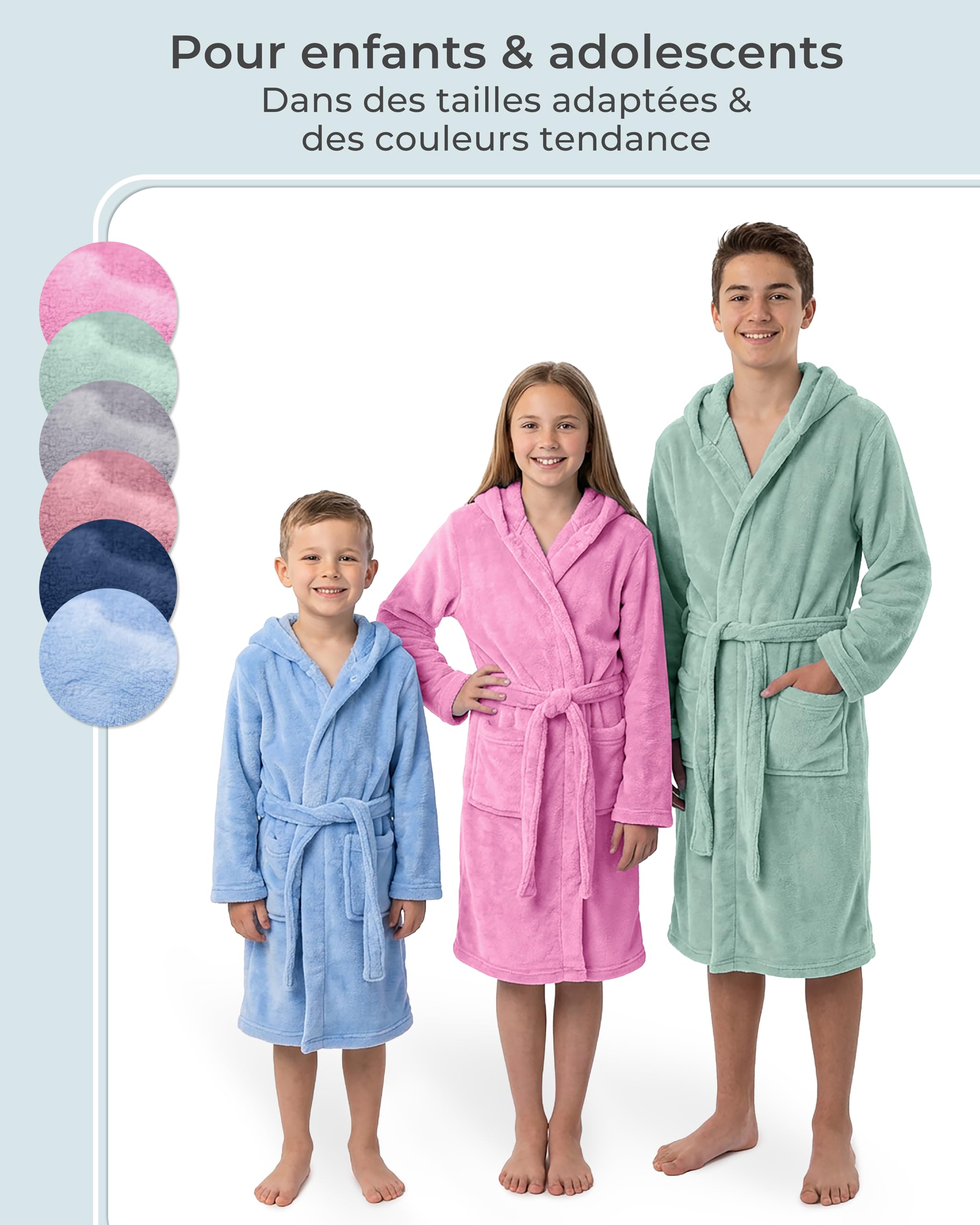 Gräfenstayn Peignoir de Bain Enfant & Adolescent en Polaire avec Bouton et Capuche - Certifie OEKO-TEX 100 - Peignoir Douillet pour Garcons & Filles