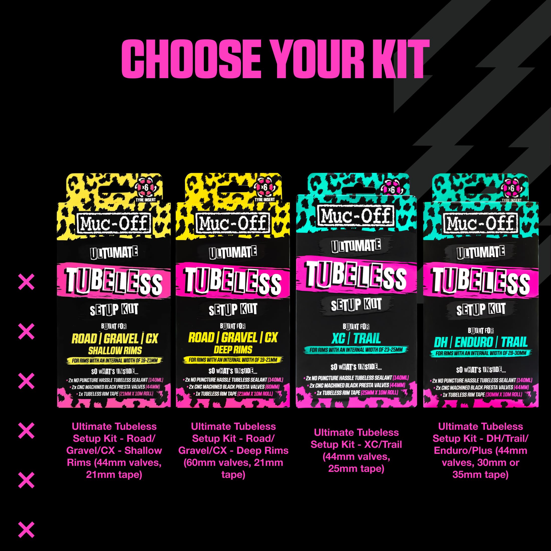 Muc Off Ultimate Tubeless Kit Setup-Kit Für Tubeless-Ready Fahrräder, X-Country - Enthält Felgenband, Fahrrad Flickzeug, Tubeless Ventile und Reifendichtmittel