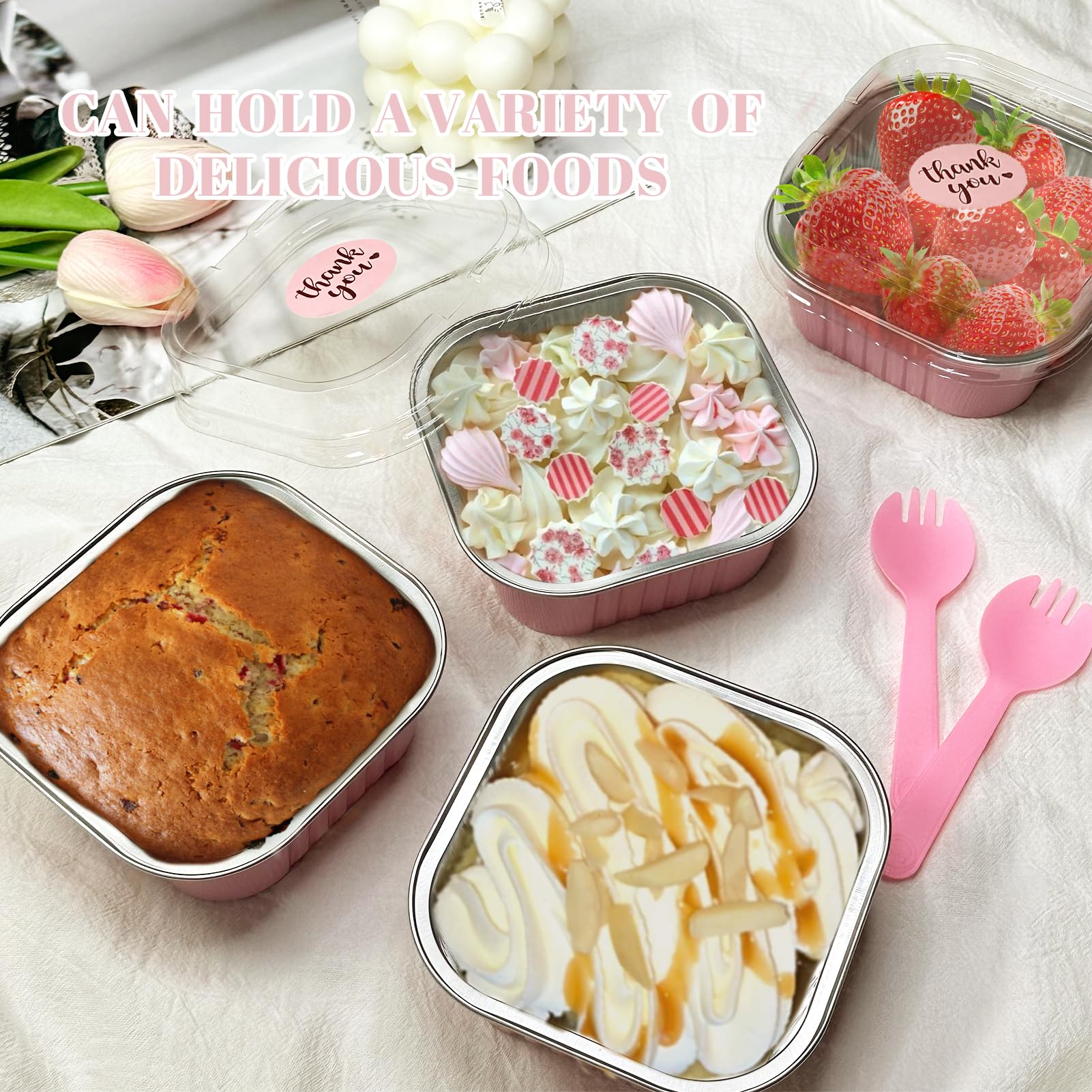 Mini-Kuchenformen mit Deckel, Aluminiumfolie, quadratisch, Brownie-Backförmchen, Einweg-Cupcake-Form, 10,2 x 10,2 cm, große Cupcake-Form, Jumbo-Muffinform, 100 Stück, Rosa