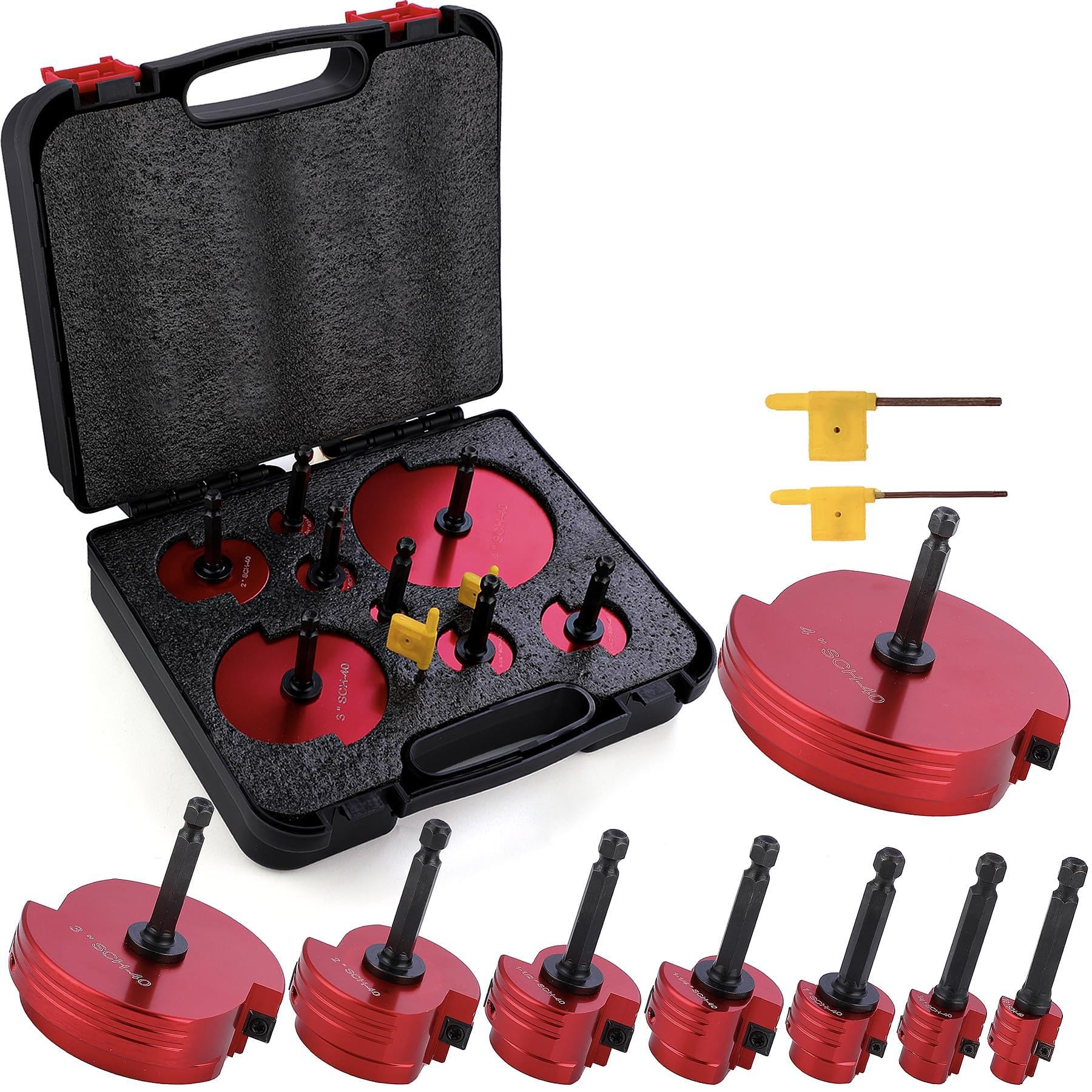 Photo 1 of Pvc  Reamer Kit, 8-Piece Double-Blade PVC Fitting Saver Socket Saver Tool, 1/2" to 4" Reamer for U.S. Schedule 40 PVC, Tungsten Carbide Alloy Blades, Fits Standard 1/2" Drills