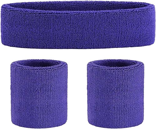 Miniatura 134 de ONUPGO - Conjunto de diadema y muñequeras deportivas para el sudor, hechas de algodón con bucles, muñequeras, contra humedad Rojo/Blanco/Azul