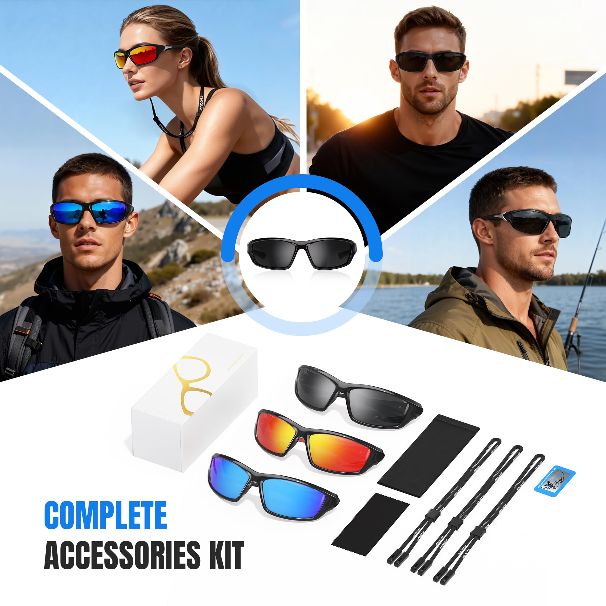 Occhiali da sole sportivi polarizzati da uomo, avvolgenti, protezione UV, per pesca, ciclismo, guida
