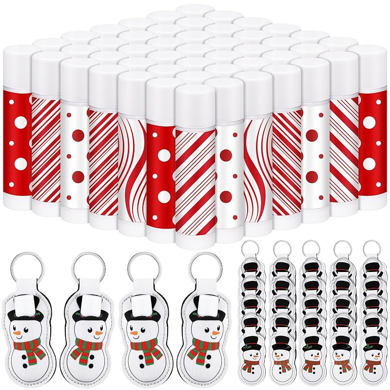 Siifert Kit com 25 Bálsamos Labiais de Natal e 25 Chaveiros Porta-Bálsamo com Suporte