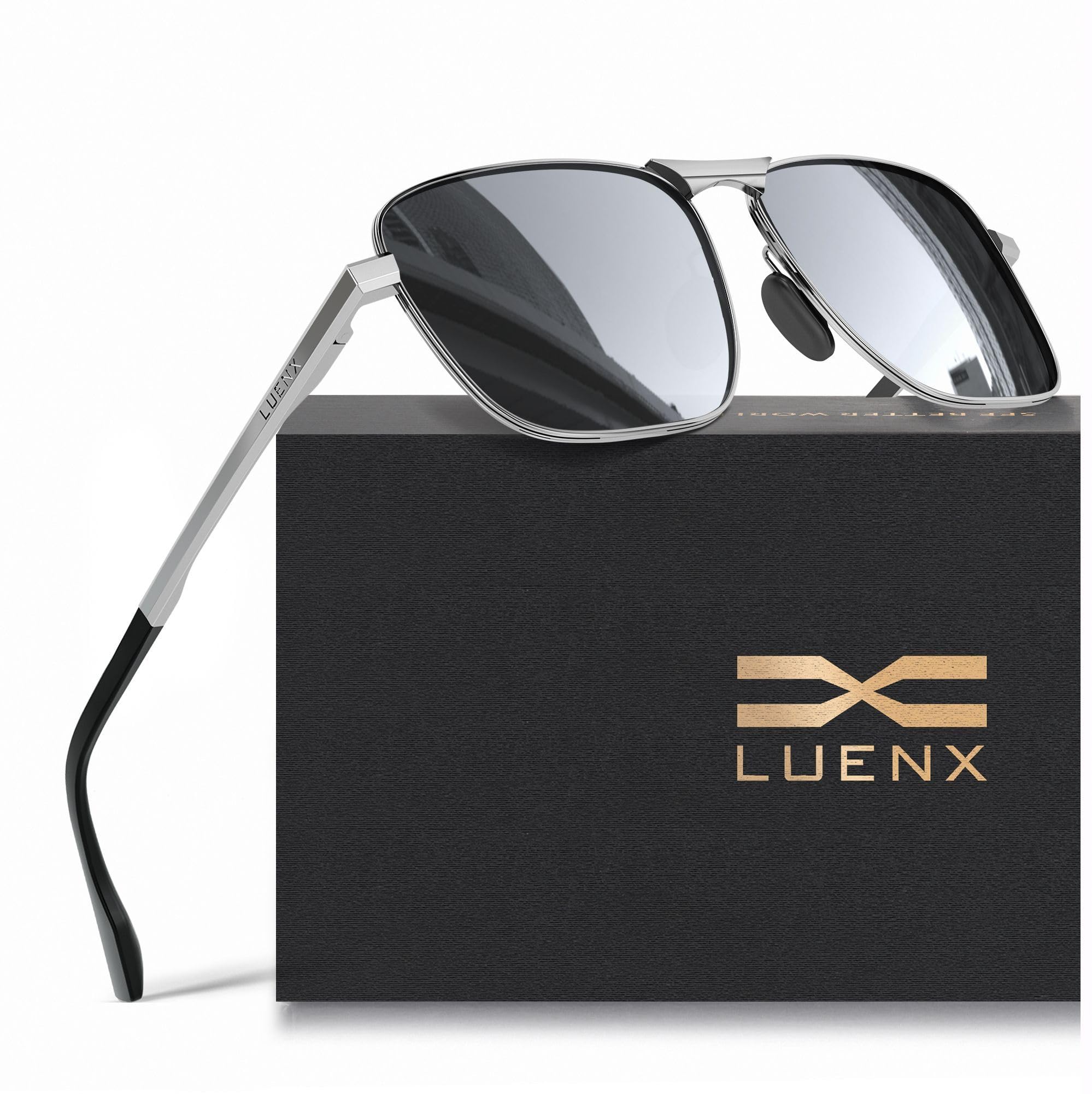Rectangular Polarized Aviator Sunglasses for Men Square Retro Shades Driving UV400 Protection