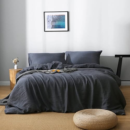 S VICTORY SYMBOL Juego de funda de edredón de 100% lino orgánico, juego de ropa de cama de lino francés con 3 piezas lavado a la piedra, 1 funda de