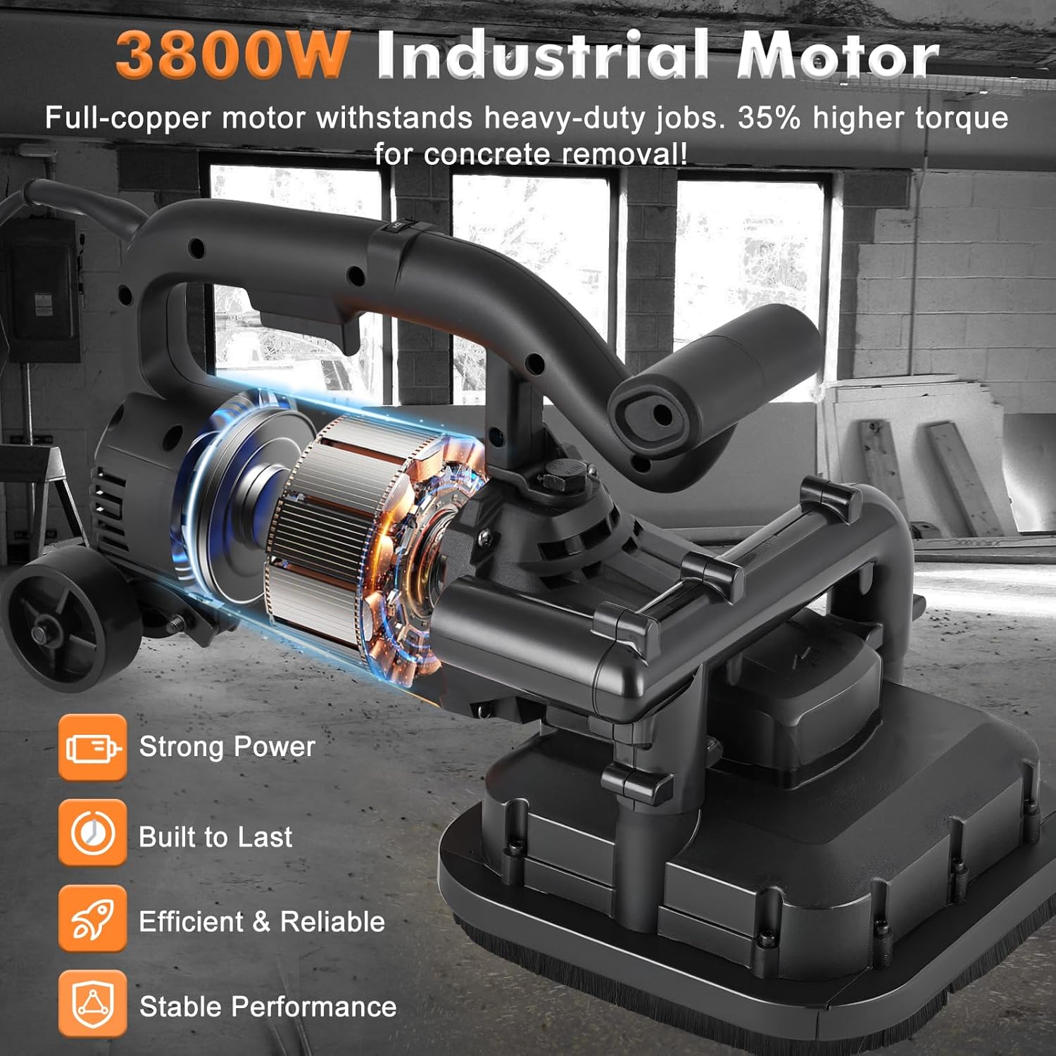 YUCHENGTECH 4-Head Concrete Grinder Set 4" Concrete Surface Grinder Floor Grinder 3800W 0-6000RPM Concrete Surface Planer with Dust Extraction Shroud for Grinding Concrete Cement Marble Granite