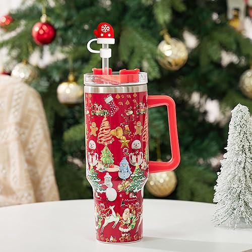 Miniatura 6 de 6 tapas de popote de Navidad para copa Stanley, popote de silicona para vaso Stanley de 30 y 40 onzas con asa, tapas de punta de popote de 0.394 in