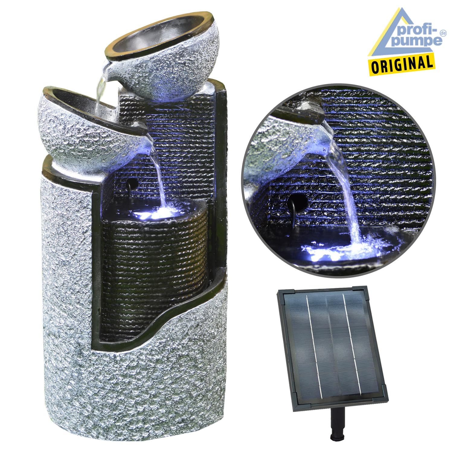 Fuente Solar Decorativa para Jardín con Bomba, Cascada y Luz - Baño para Pájaros y Estanque