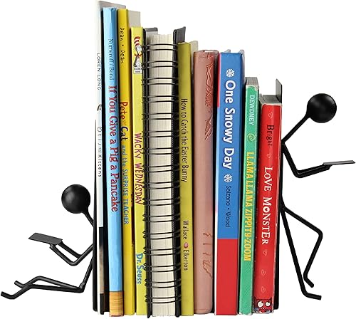 Miniatura 7 de 7Penn Sujetalibros de metal únicos, soportes para libros de figuras de palillo negro, 2 piezas de extremos de libros 3D decorativos para estantes