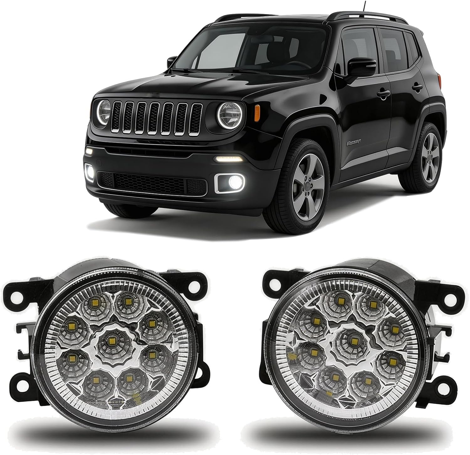 Fog Light Lamp 3.5 Inch Pair For 2015-2018 Jeep Renegade Clear Lens Bumper Replacement,45W,6000k,pack of 2
