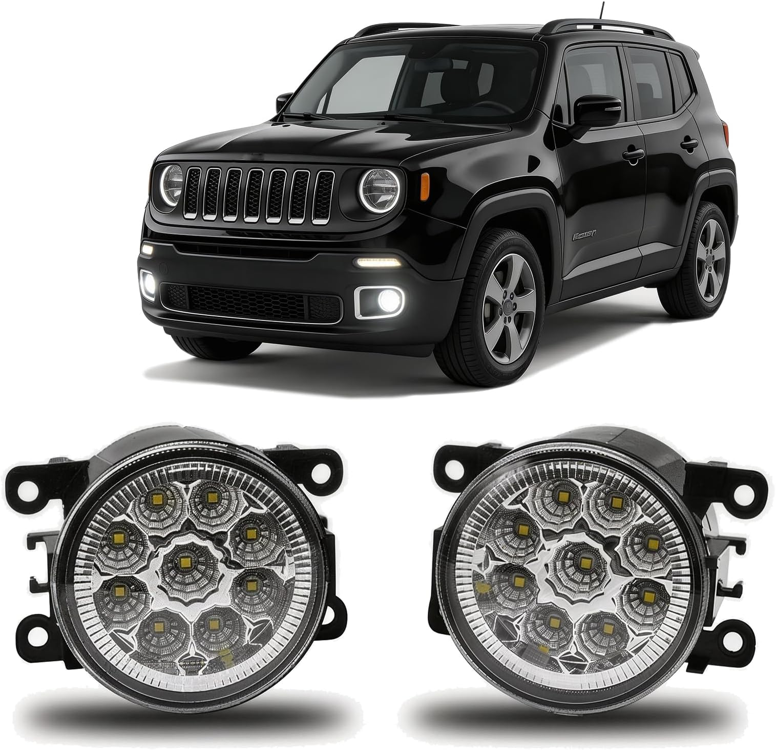 Fog Light Lamp 3.5 Inch Pair For 2015-2018 Jeep Renegade Clear Lens Bumper Replacement,45W,6000k,pack of 2