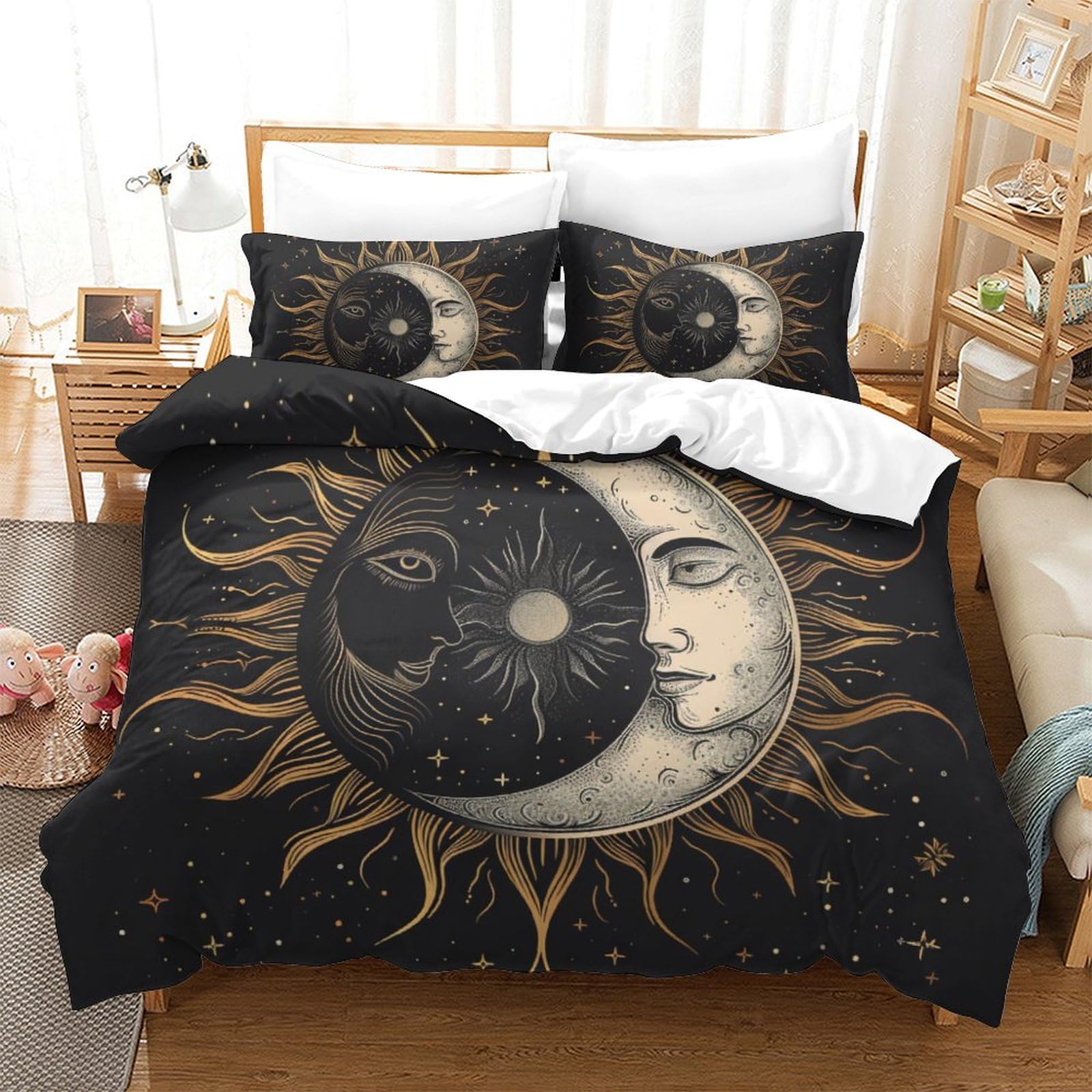 Parure de lit motif Soleil et Lune pour une décoration de chambre mystique en 260x220