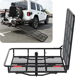 ALMULOO Hitch Mount Carrier with Folding Ramp for Wheelchairs and Lawn Equipment