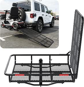 ALMULOO Hitch Mount Carrier with Folding Ramp for Wheelchairs and Lawn Equipment