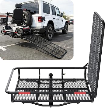 Hitch Mount Carrier with Folding Ramp for Wheelchairs and Lawn | Equipment, with a Capacity of 500lbs and 73lbs Unit Weight
