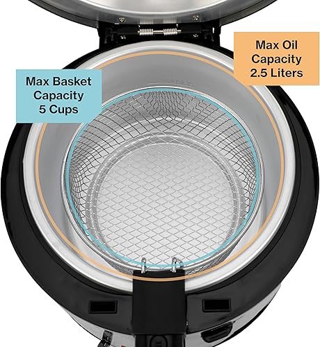 Miniatura 4 de PantryPro Freidora eléctrica de 2.5 litros con lados fríos al tacto y cesta antiadherente, temperatura ajustable, tapa con ventana de visión, color