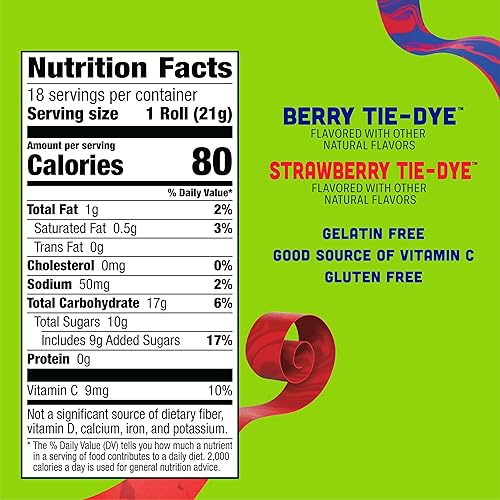 Miniatura 2 de Fruit By The Foot Snacks con sabor a frutas, teñido anudado de bayas y teñido anudado de fresa, paquete familiar, 18 rollos, 13.5 onzas