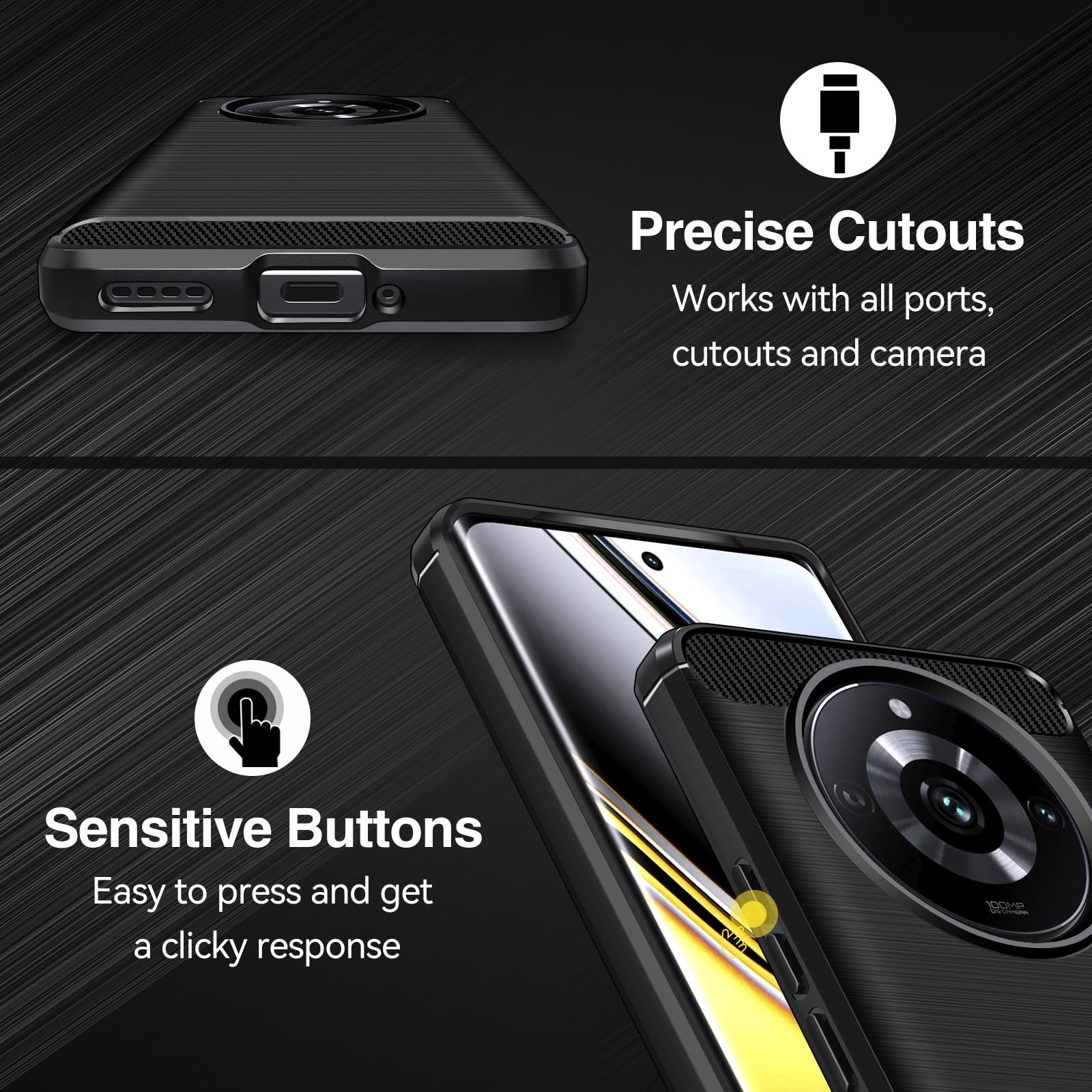 iVoler Cover per Realme 9 Pro+ / Realme 9 Pro Plus/Realme 9 4G, [Protezione Antiurto di Grado Militare] Custodia Sottile Morbida in Silicone TPU Anti-Impronte Anti-Graffio Protettiva Case, Nero
