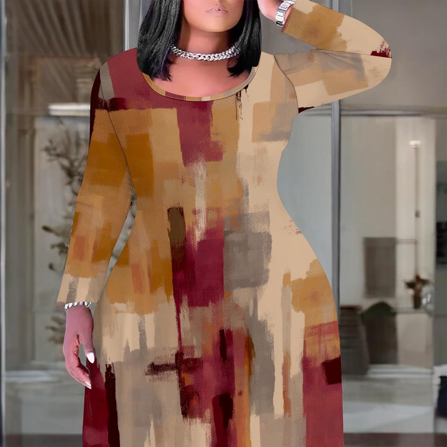 PinkPatty Plus Size Maxi Dress for Curvy Women Crew Neck Long Sleeves Casual Dress Vacation Sundresses with Pockets - Image 8