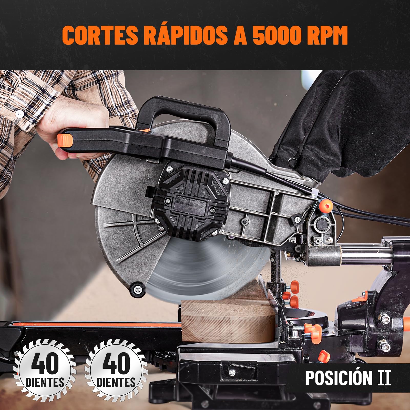 DOVAMAN DMS01A Sierra Ingletadora 2000W, 2 Velocidades 3200/5000 RPM, 3 Hojas TCT, Corte Máx 340x90mm, Inclinación 0–45°, Guía Láser, 9 Posiciones, Para Madera PVC Aluminio Metales Blandos