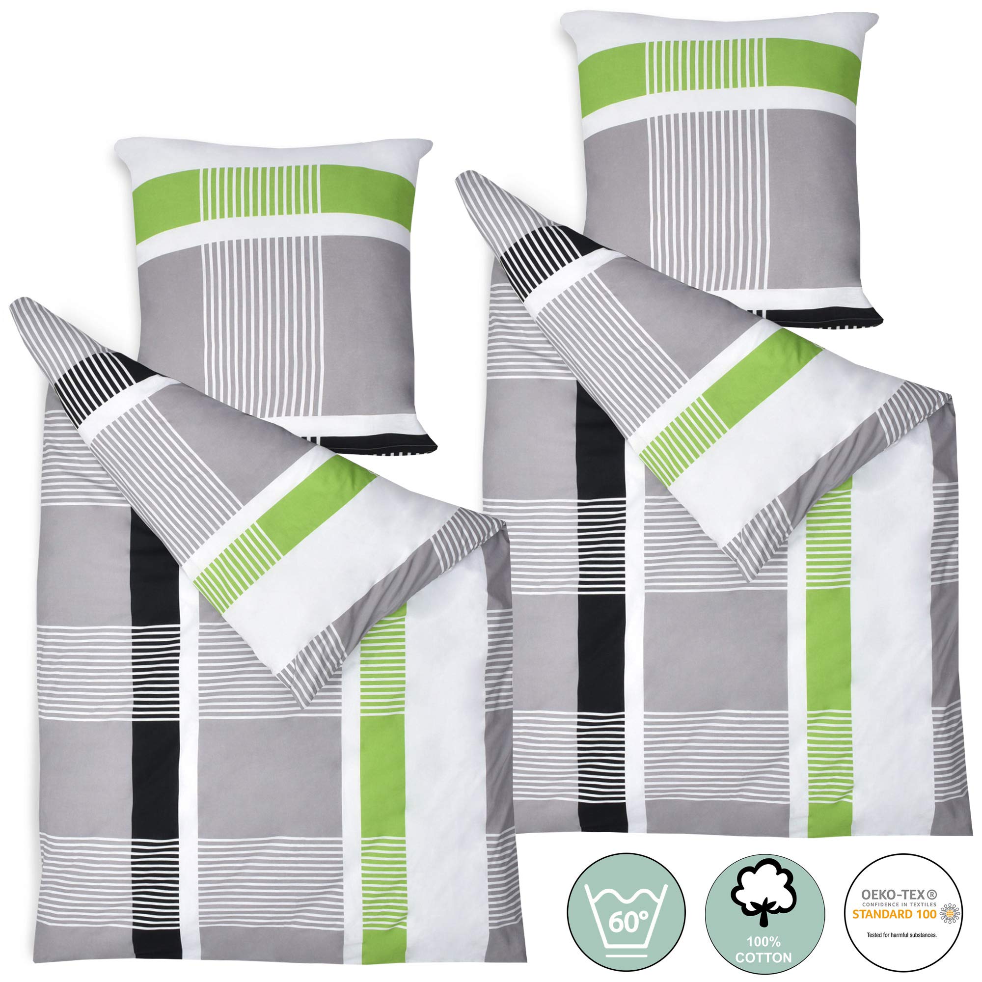 Beautissu Bettwäsche Baumwolle 4teilig Bettwäsche-Sets mit 2X Bettbezug | 155x220cm Kissenbezug 80x80cm 100% Bettwaren Sommerbettwäsche Set 2x Sommer 155x220 Dana
