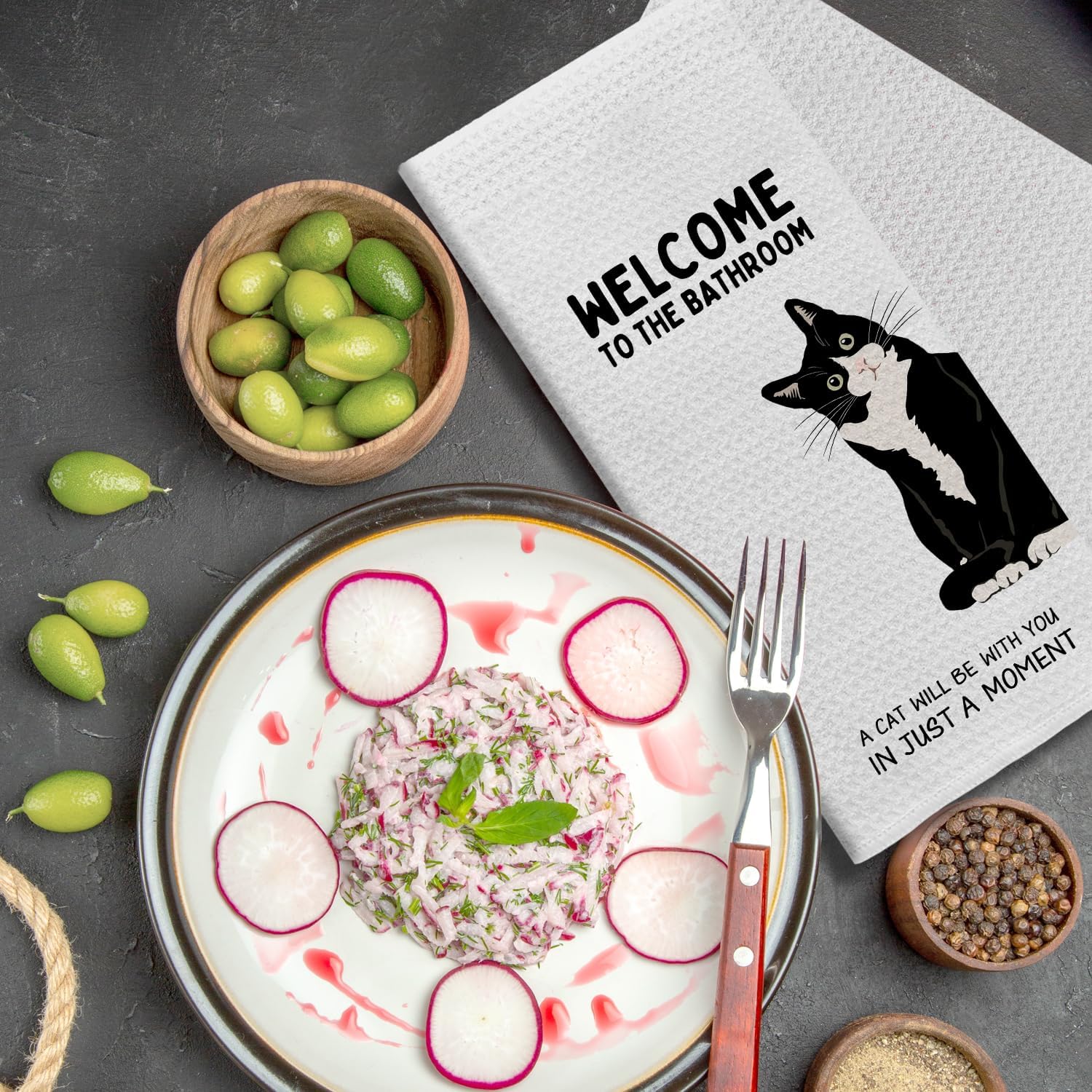 Funny Tuxedo Cat Hand Towels for Bathroom, Cat Lover Mom Dad Gifts, Welcome to The Bathroom a Kitten Will Be with You Shortly Decorative Hand Towels for Washroom Restroom, 16x24 Inch - Image 6