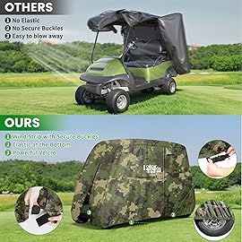 10L0L Golf Cart Cover 2/4/4+2 Passenger for Yamaha EZGO Club Car, Heavy Duty 420D Waterproof Windproof Durable Polyester Golf Cart Cover with 3 Zipper Doors for All-Weather Protection - Camouflage
