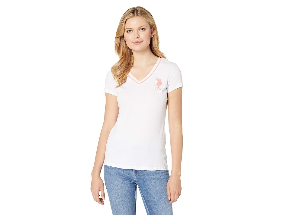 

U.S. POLO ASSN. V-Neck Big Logo Tee (Optic White) Women's Clothing