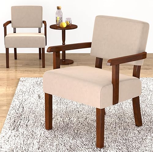 Miniatura 125 de Juego de 2 sillas decorativas con mesa, sillas de sala de estar con asiento suave y reposabrazos para sala de estar, dormitorio, sala de lectura,