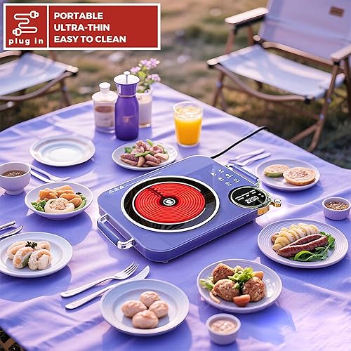 Miniatura 8 de Advwin Estufa eléctrica de un solo quemador de 110 V, estufa eléctrica portátil de 2200 W con asa, control de perilla, temporizador de 4 horas y