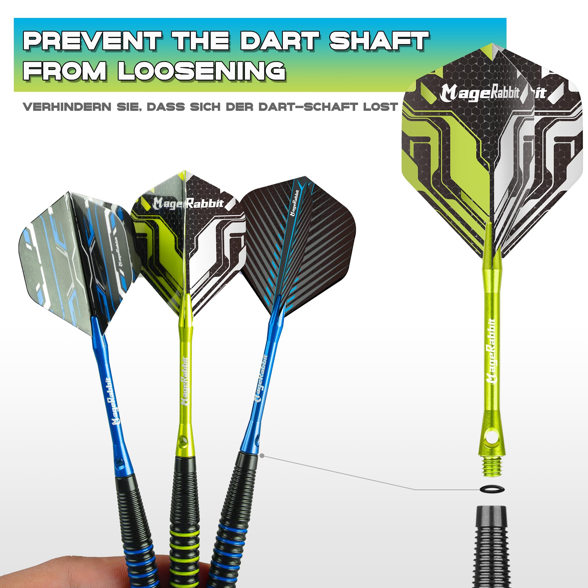 MageRabbit Professionele metalen tip dartpijlen 6 stuks 22 g, toernooi-kwaliteit stalen tip dartpijlen met Extra16 dartpijlen, 8 schachten en puntenslijper, complete dartaccessoireset voor League Play