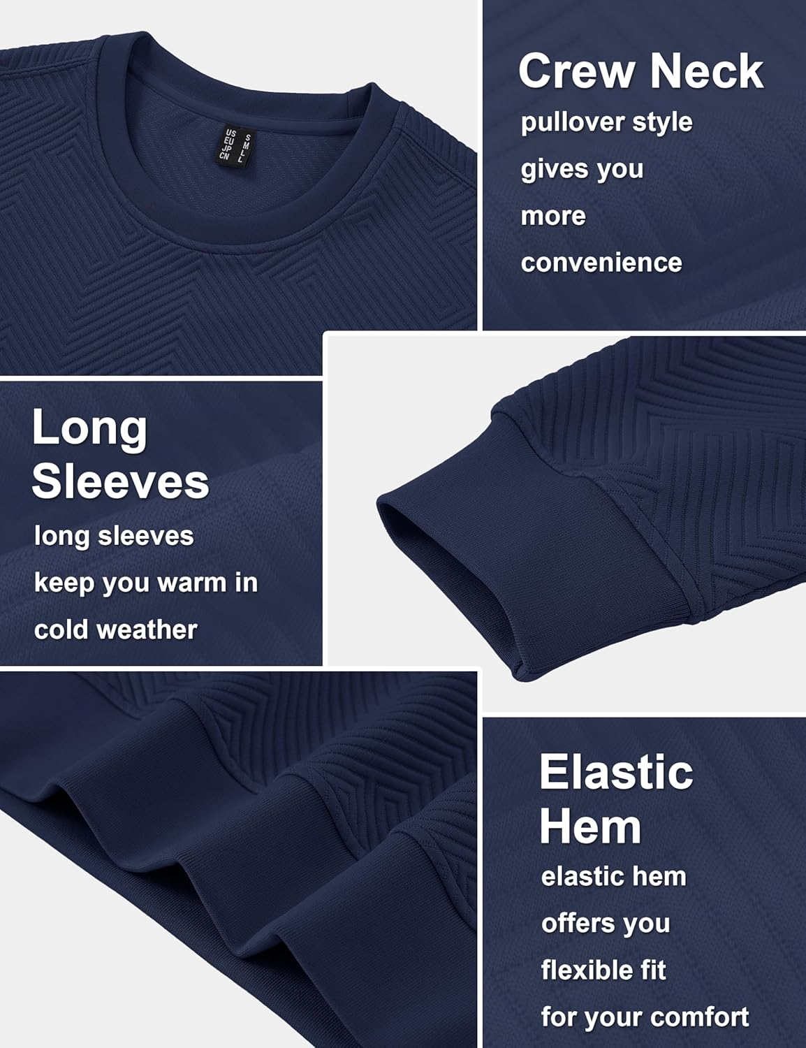 MAGCOMSEN Mens Crewneck Sweatshirts Long Sleeve Geometric Textured Pullover Shirts Winter Fall Casual Soft Sweatshirt - Image 6