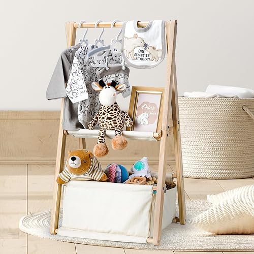 GiftAmaz Wooden Baby Shower Crate Closet, Double-Layered Baby Basket