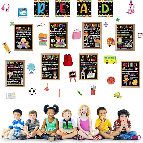 Miniatura 5 de BelleAngle Juego de 36 pósteres de estrategia de lectura, decoración de aula, juego de tablones de anuncios de lectura educativa para jardín de