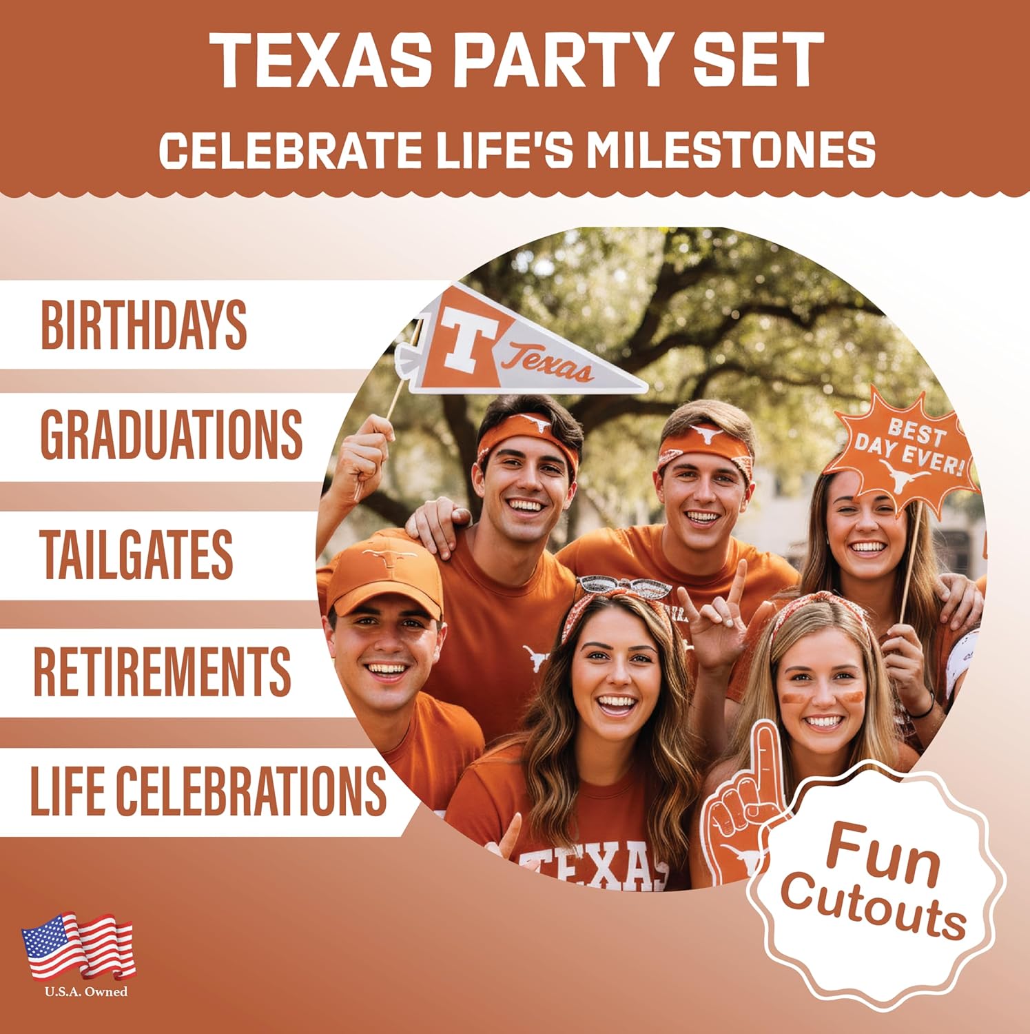 Texas Longhorns Photo Prop Kit 20 Piece Set for Graduation, Birthdays, Football Game Day Party Supplies (Texas Longhorns)