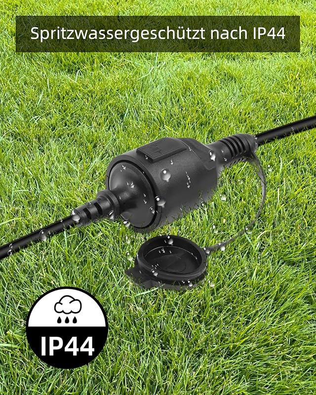 RIIEYOCA Schuko Hosszabbító Kábel, IP44 Védett, 250V/16A, Földelt, Védőkupakos, Kültéri-Beltéri Használatra, Fekete