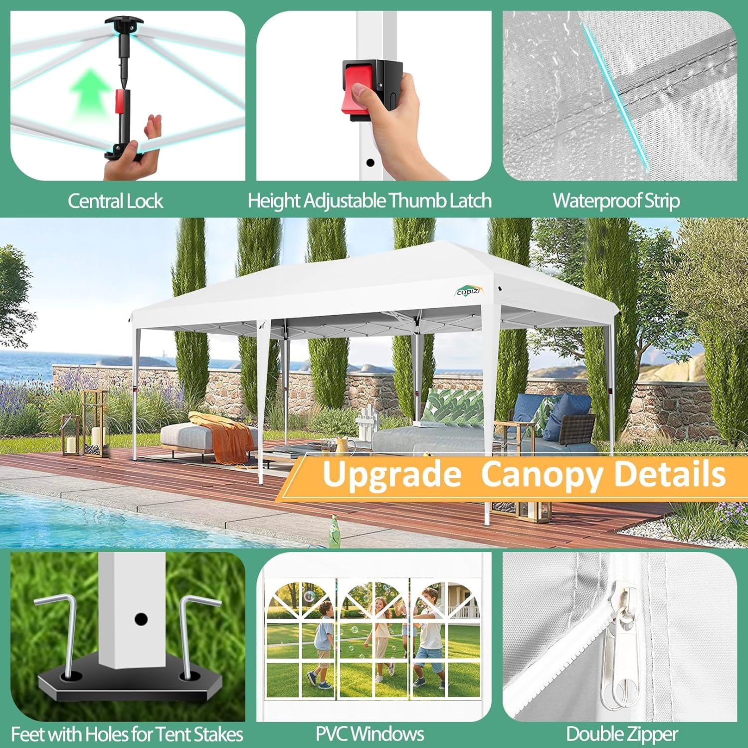 COBIZI Faltpavillon 3x6m Pavillon Wasserdicht Stabil Partyzelt Faltbar | 3 Höhen, Tente de réception d’extérieur avec 6 parois latérales anti-UV pour mariage, extérieur, jardin, fête et marché