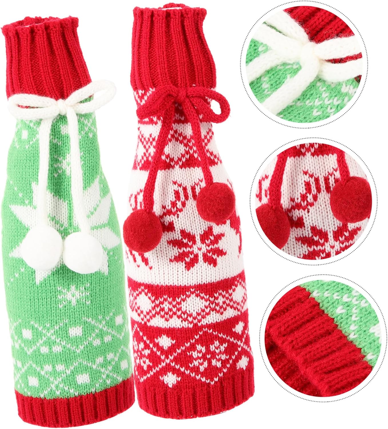 2pcs Christmas Wine Bottle Cover Cloth Hair Ball Decor Xmas
