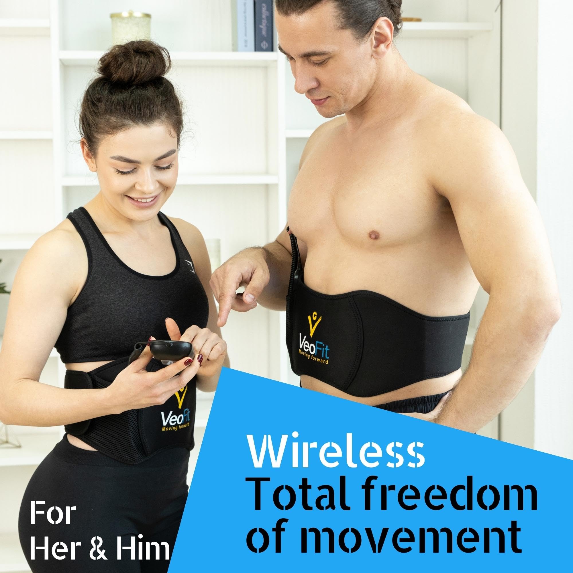 VEOFIT Ceinture Abdominale Electrostimulation et Musculation EMS- Appareil Electrostimulateur Musculaire Abdominaux Homme et Femme - 10 Programmes 99 Intensités - Sans fil, avec gel-Taille maxi 140 cm