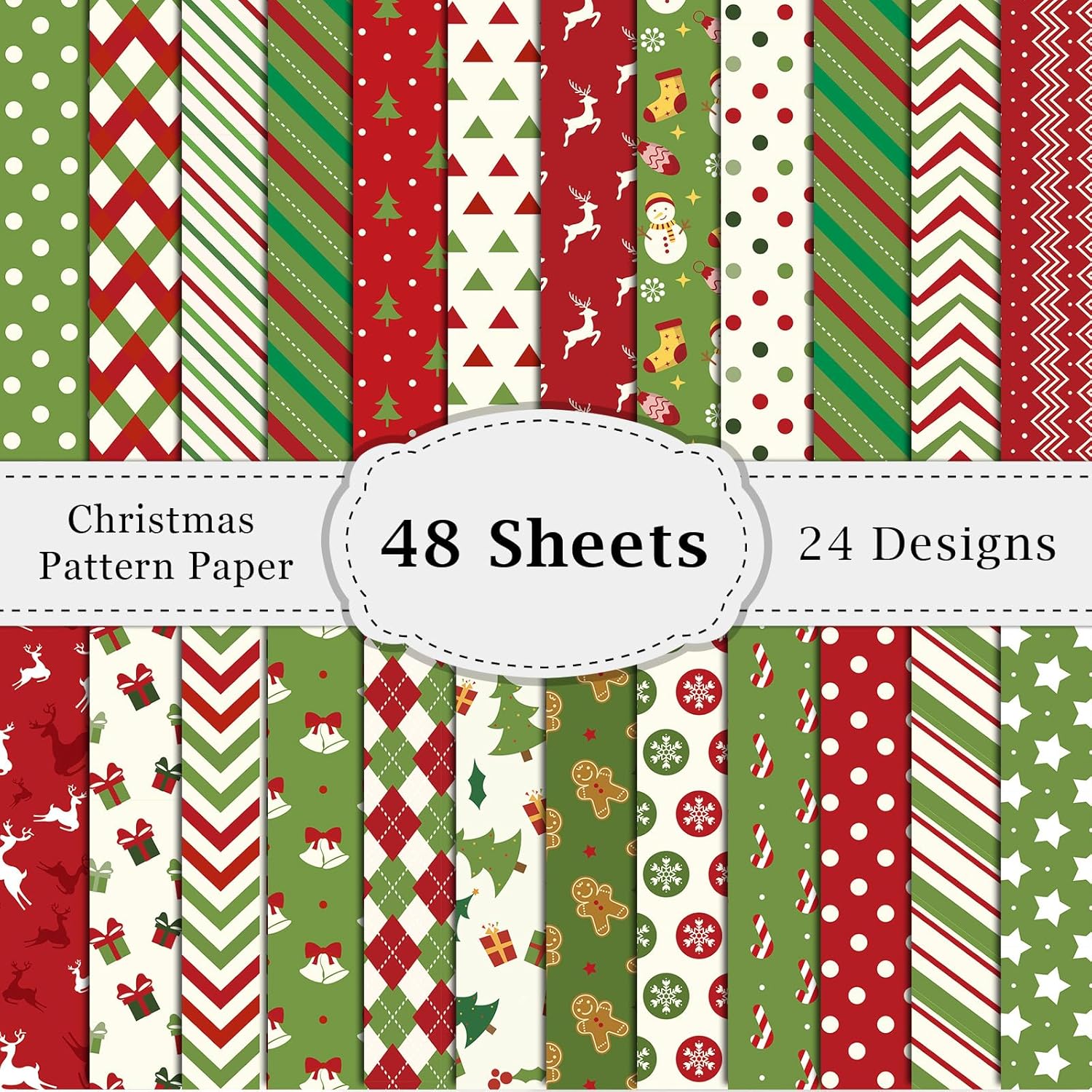 Lonfliness 48PCS Christmas Pattern Paper Merry Christmas