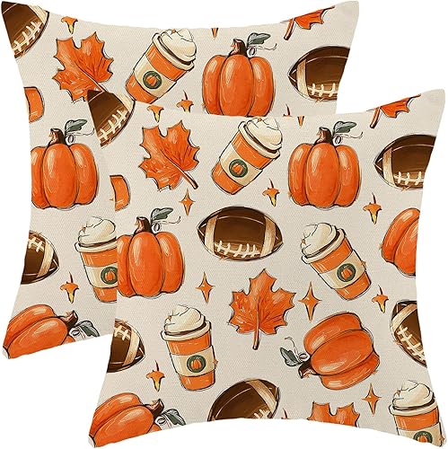 Juego de 2 fundas de almohada de otoño de 18 x 18 pulgadas, diseño de hoja de arce, de calabaza, para exteriores, otoño, Acción de Gracias,
