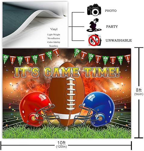 Miniatura 7 de Avezano Fondo con tema de fútbol It's Game Time, casco de fútbol, decoraciones de fiesta de cumpleaños, cuenco de fútbol, celebración, fiesta,