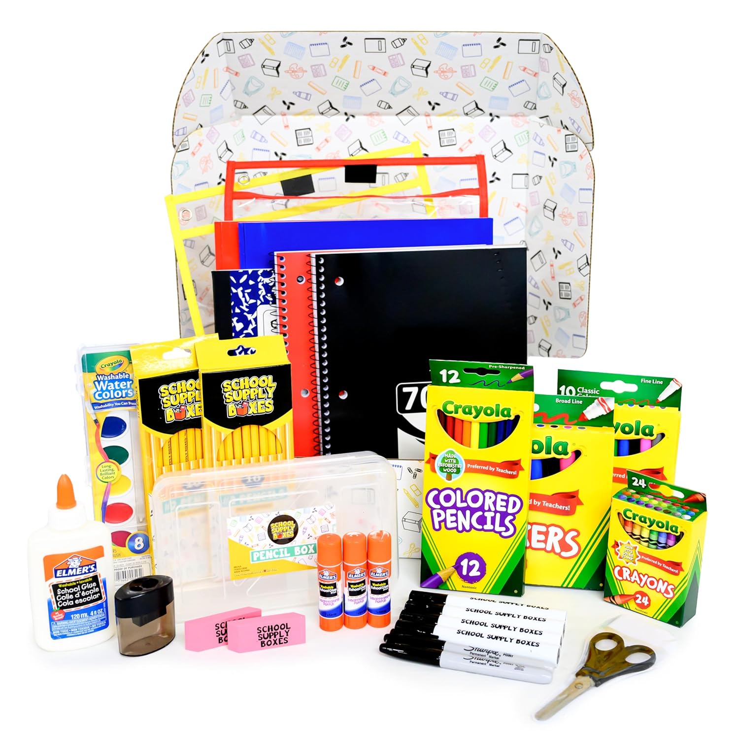 School Supply Boxes Artistic Essentials Back to School Bundle | 1 Box - 99 Pieces per Box Back to School Essentials | Includes Markers, Coloring Products, Water Colors, Pencils, Paper, & More