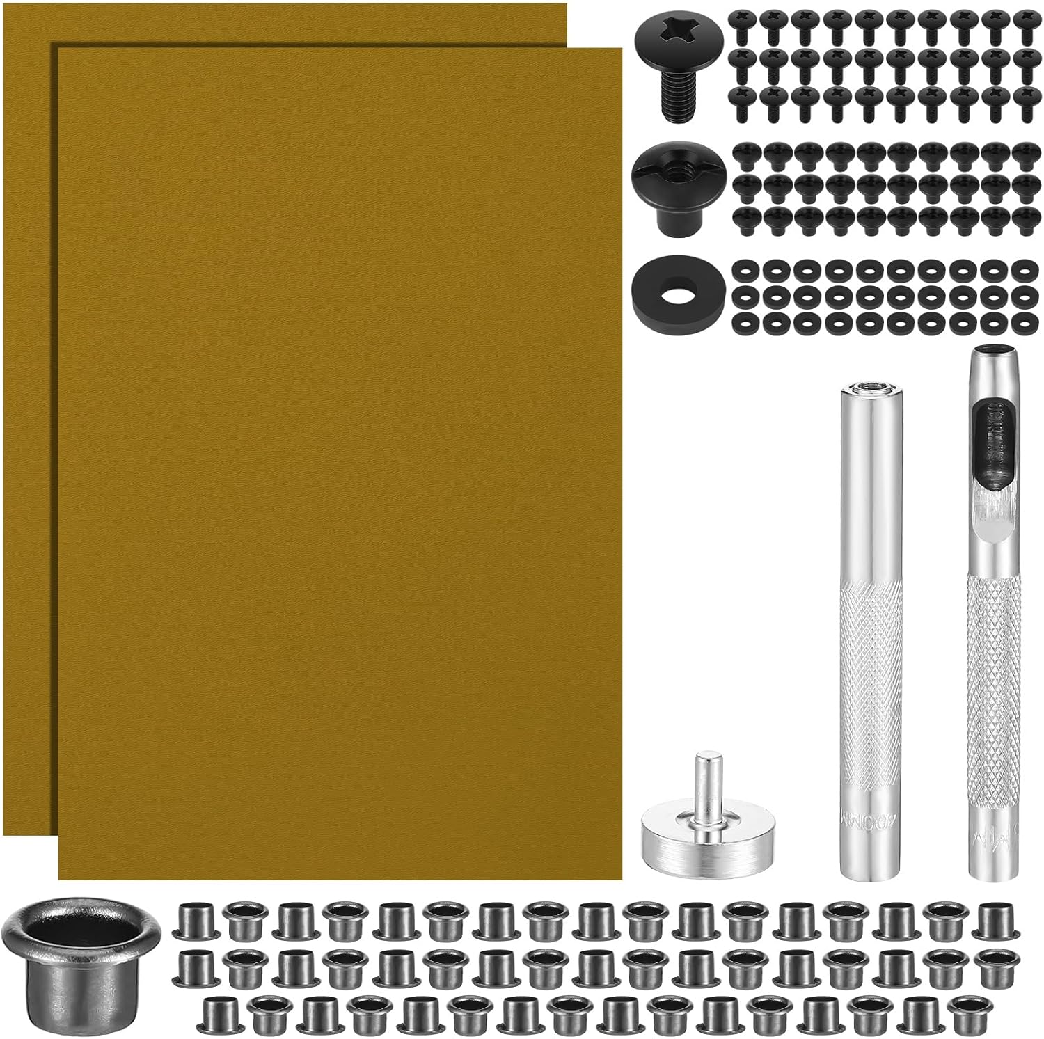 145 Pcs DIY Holster Kit Include Eyelet Hand Setter & Eyelet Combo Thermoform Sheet Cross Recessed Screw Head Open Slotted Fastener Rubber Washer for Making Knife Sheath Keel