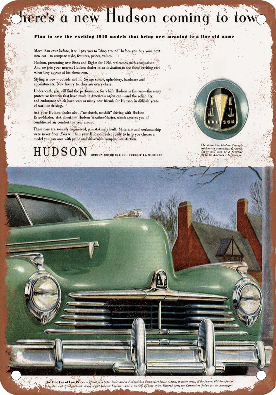 METAL SIGN - 1946 Hudson Vintage Ad 06 - Old Retro Rusty Look home decor