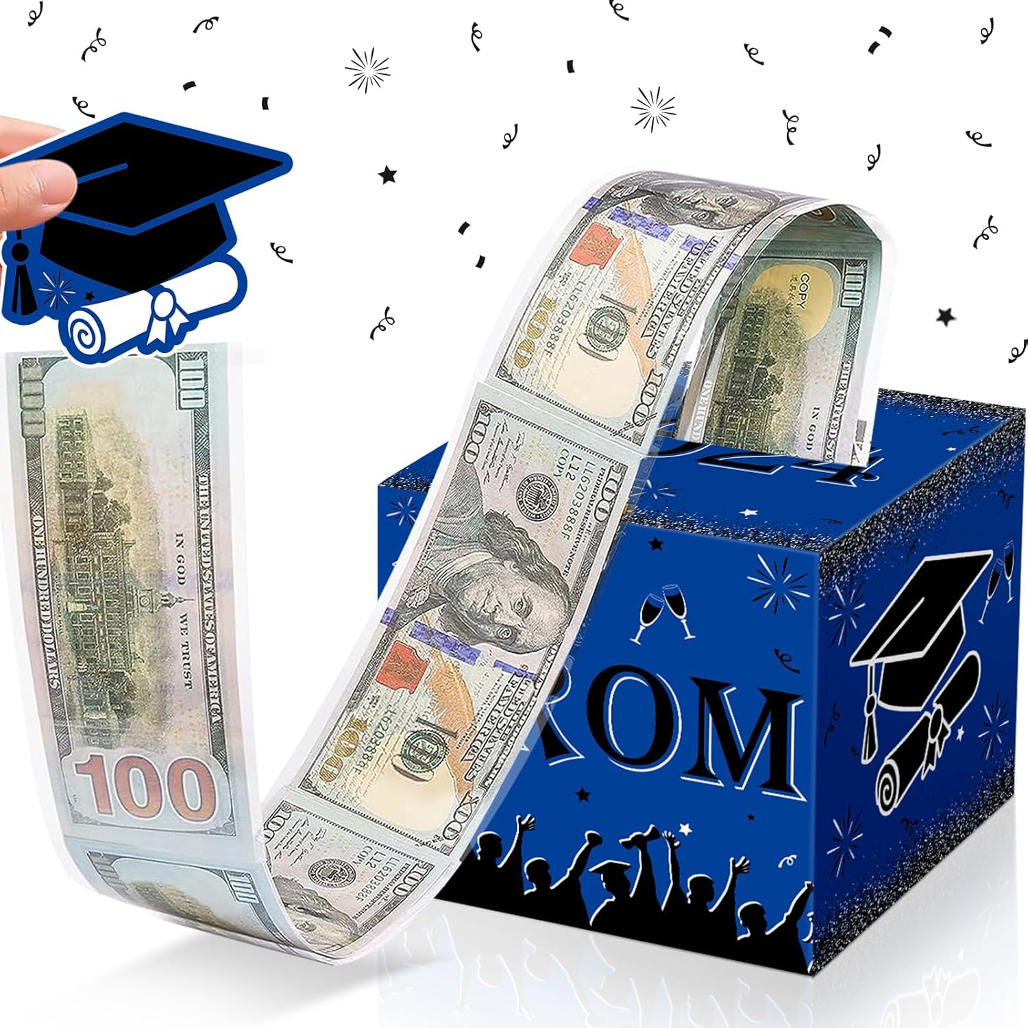 chiazllta 2024 Prom Decotaions Graduation Money Box for Cash Gift Prom Pull Surprise Money Gift Box with Graduation greeting card Blue Graduation Party Supplies Graduates Pull Cash Gifts